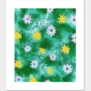 Green Watercolor Floral Pattern Posters and Art